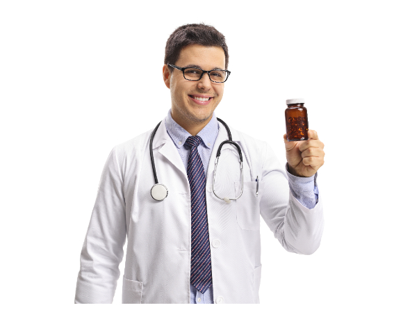 Läkare håller piller läkemedelsreklam VP1 Reklam Istock