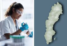 Splittrad data bromsar kliniska prövningar – ny satsning ska vända utvecklingen Collage: Karta över Sverige, samt klinisk prövning