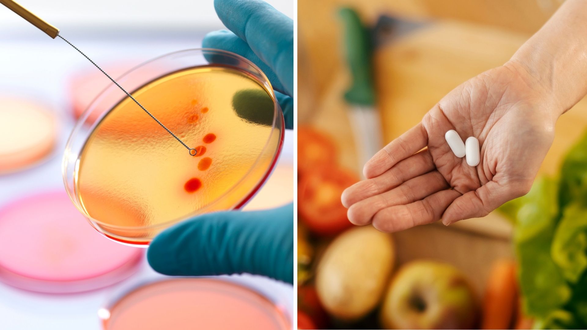 Collage: Antibiotika och kosttillskott