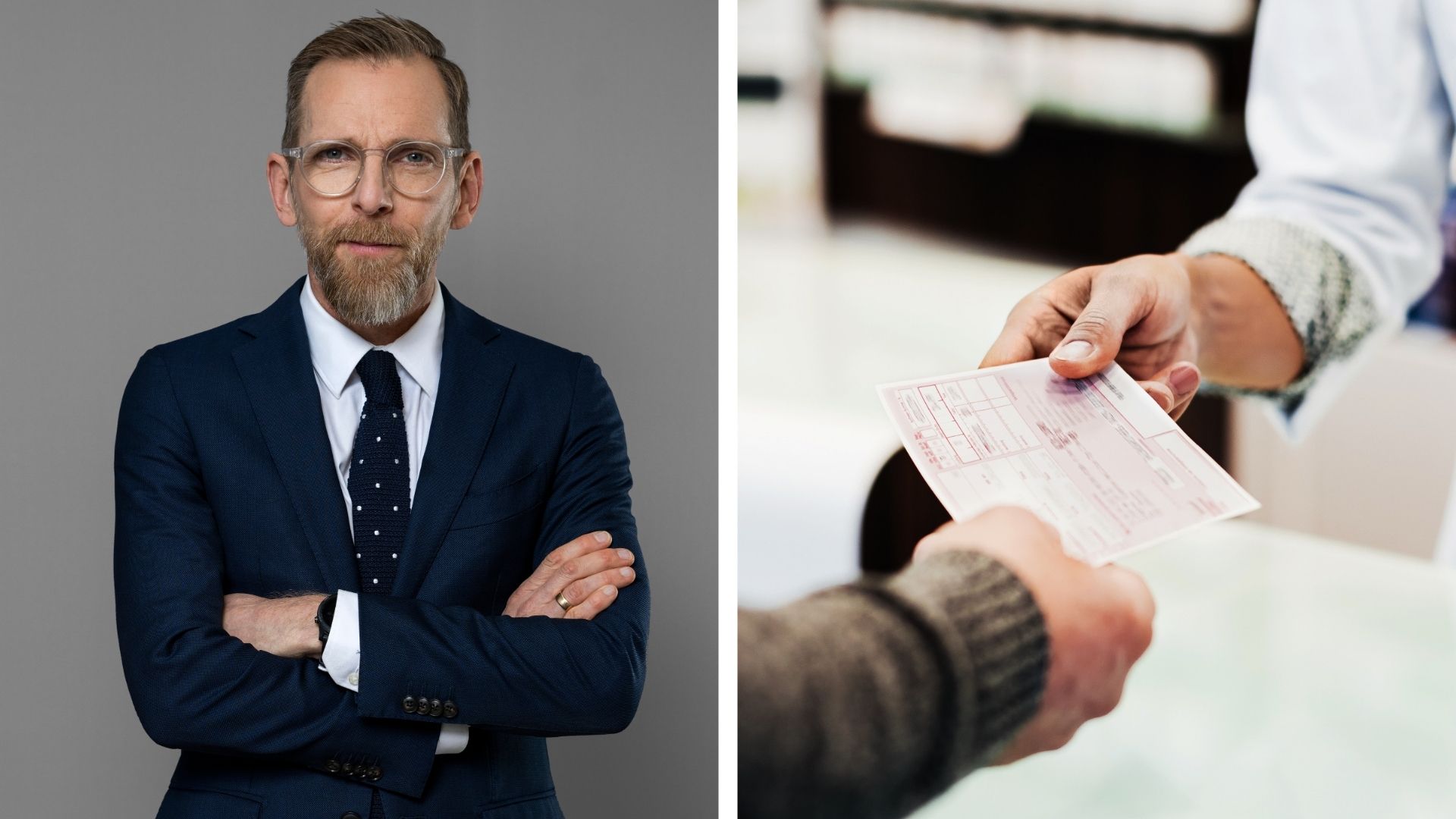 Läkare som ger patient recept/Bild på Jakob Forssmed, som uttalar sig om förlängd giltighetstid för recept
