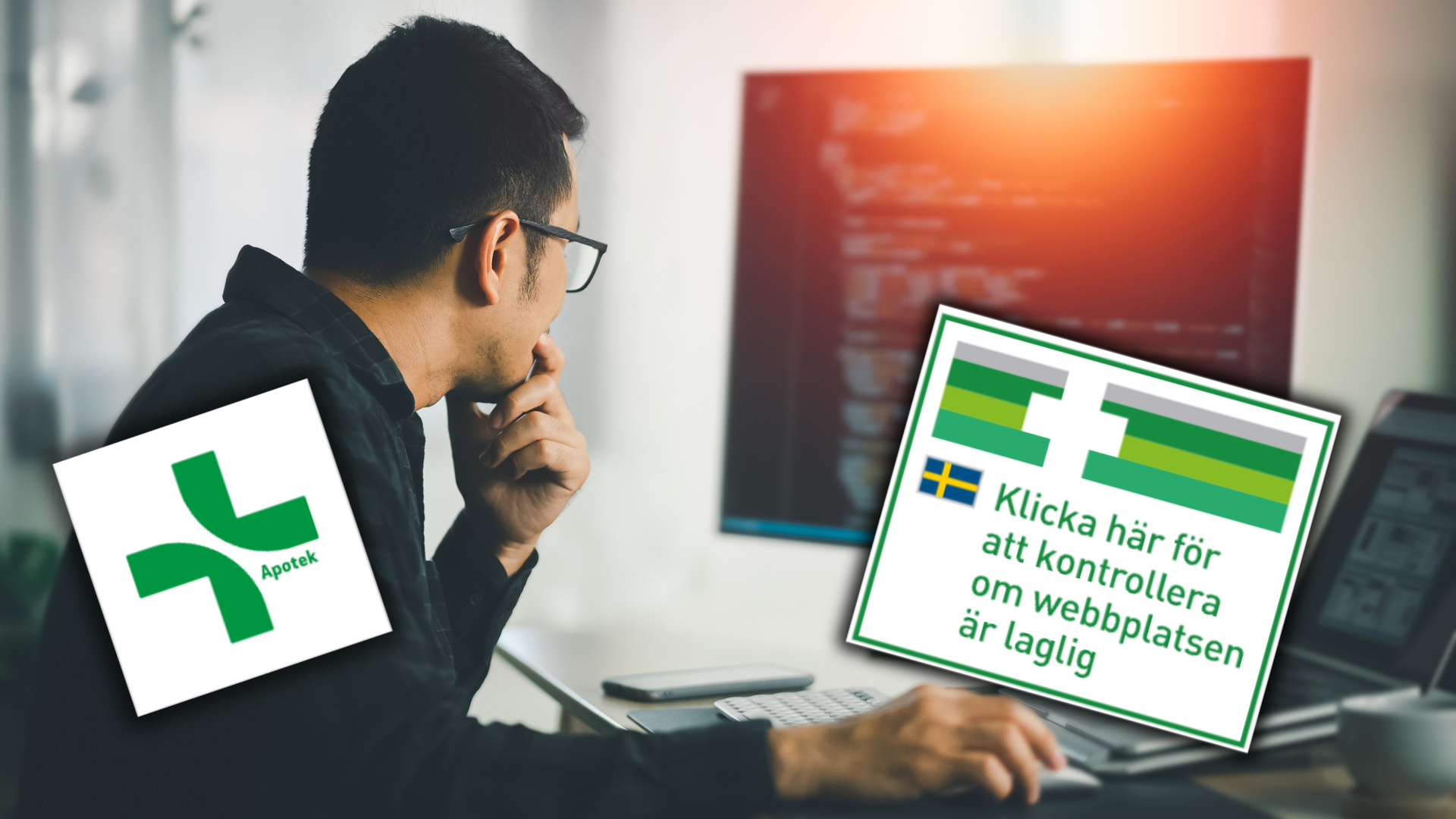 Symbolerna för apotek med tillstånd av Läkemedelsverket samt de EU-gemensamma logotyper för läkemedel