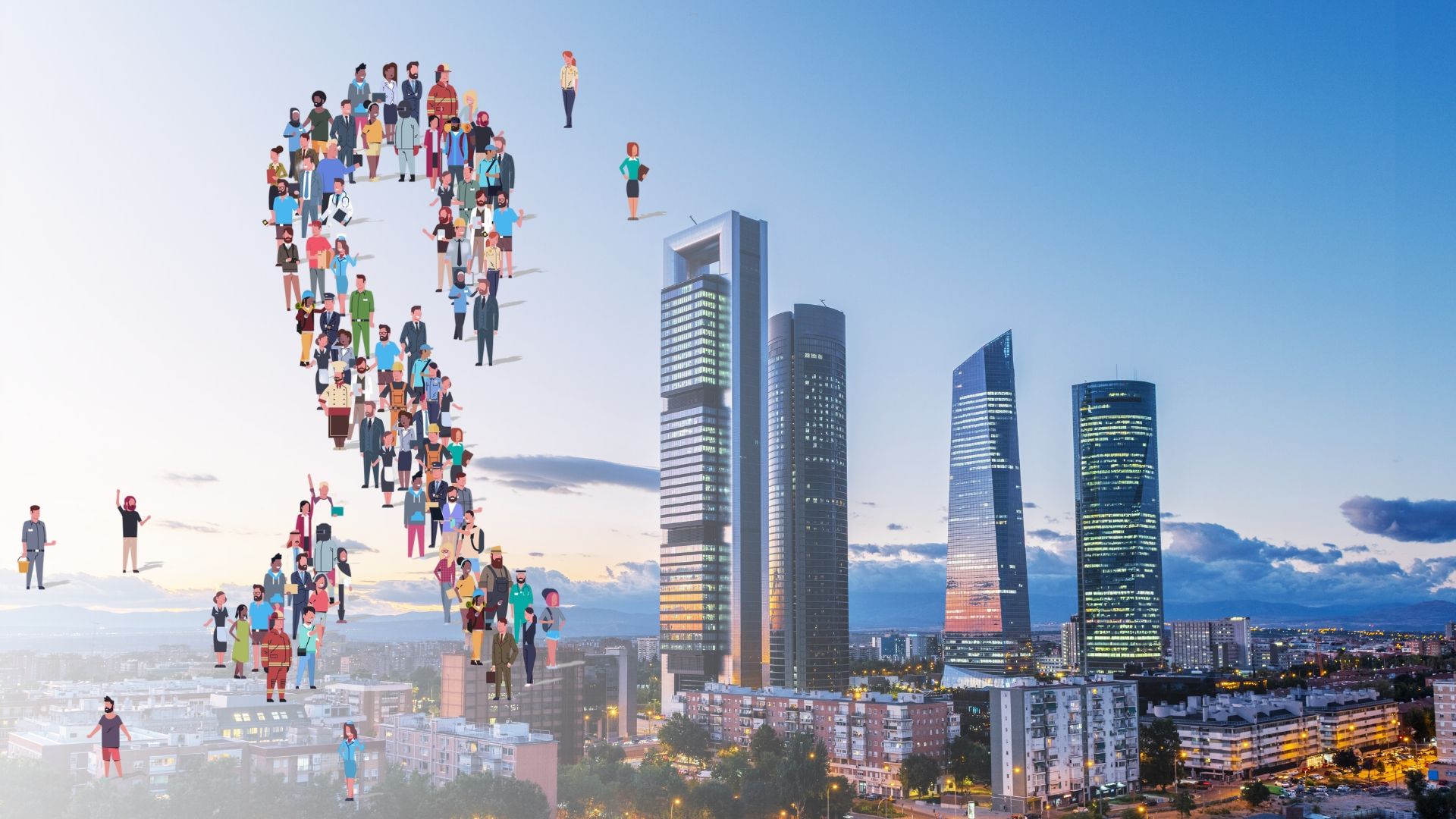 Cancersymbol tillsammans med en bild på Madrid där Esmo 2026 hölls.